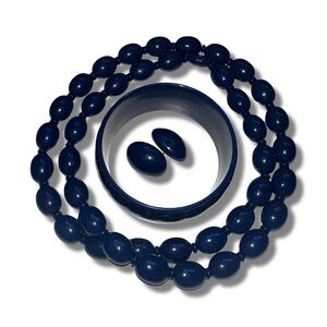 Vintage Navy Blue Plastic Jewelry Set